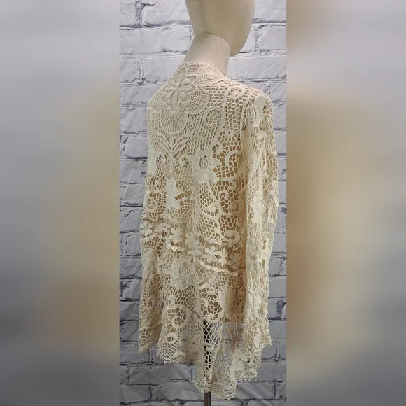 Vintage 90s Women's Crochet Open Knit Cardigan Nature Designs Mexico One Size - Picture 8 of 16